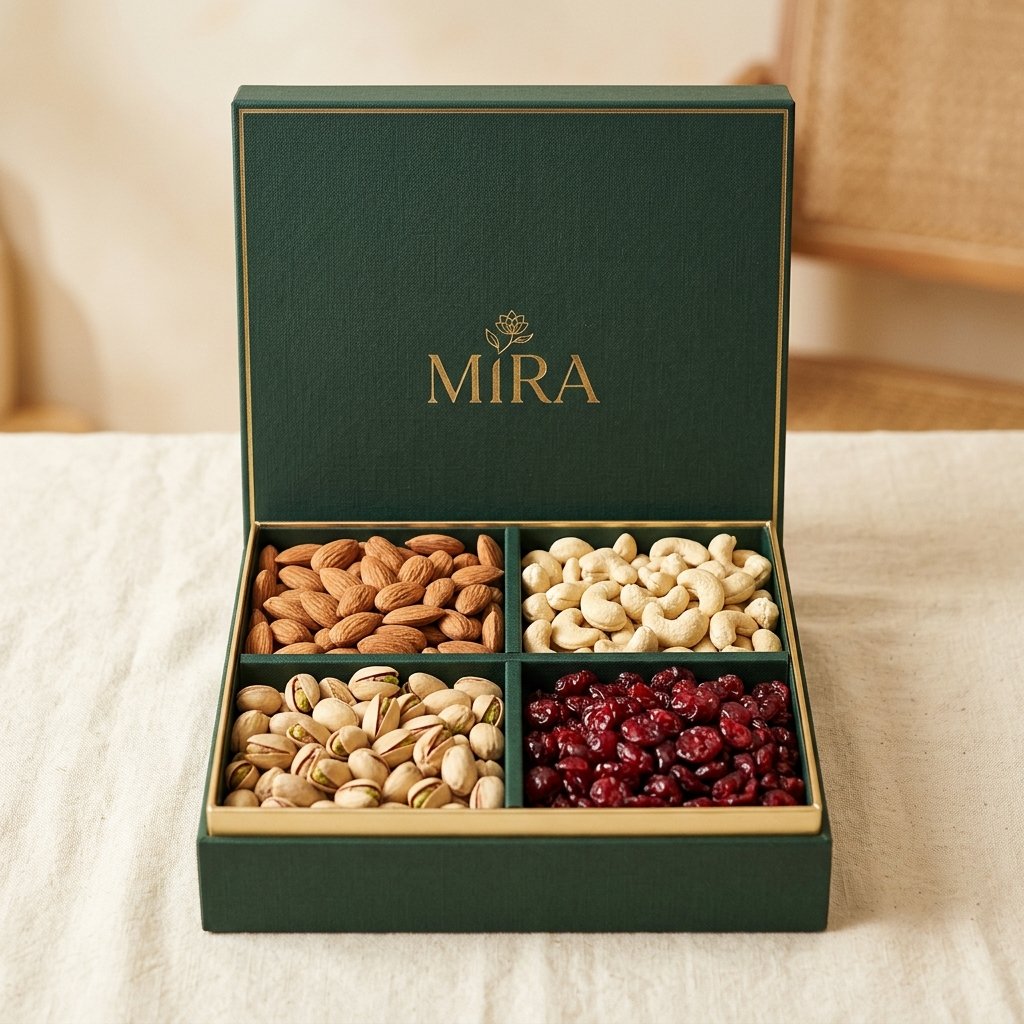 4 Piece Gift Box with 4 square compartments of nuts and berries